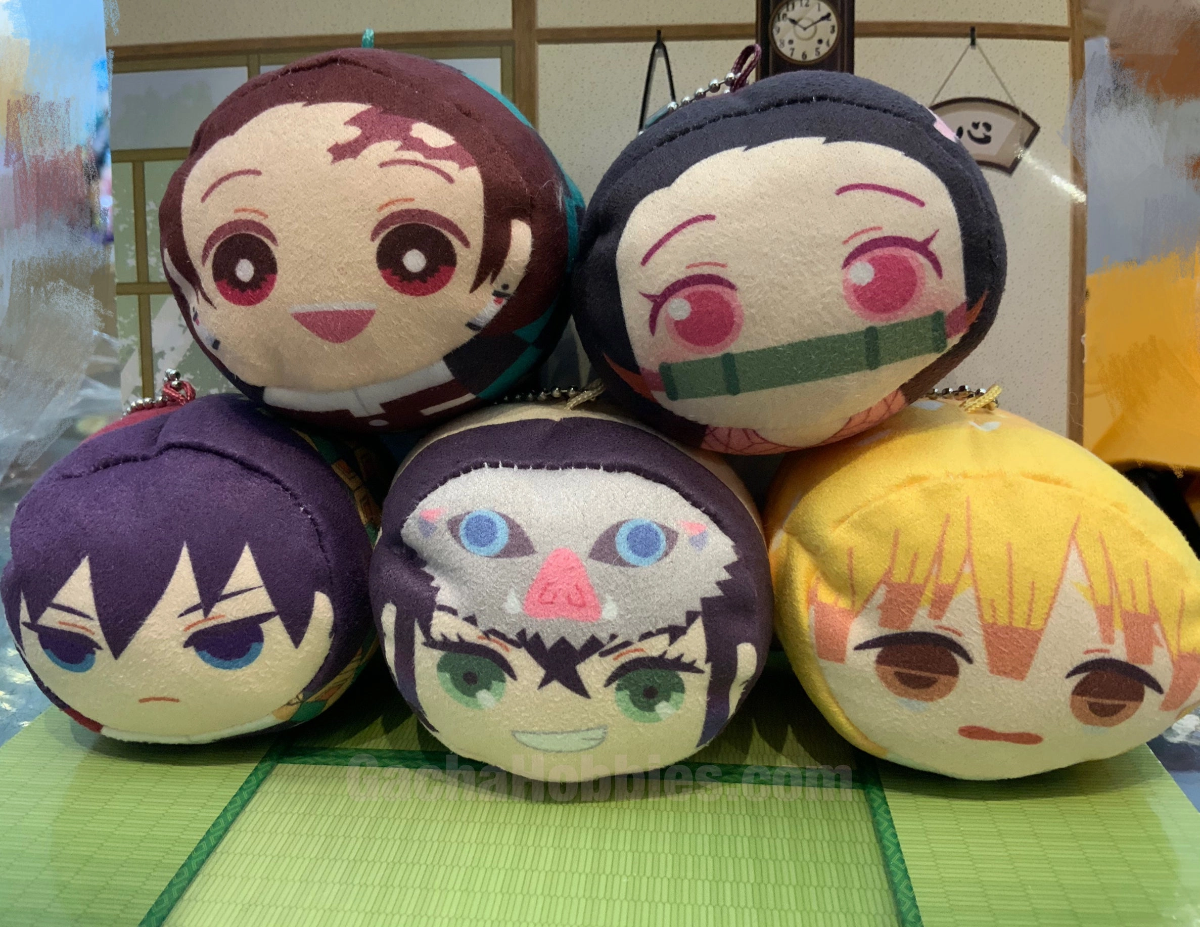 Hero Figure Premium Object Demon Slayer Kimetsu no Yaiba Mochi Bun Plush Keychain 5 Pieces Set (In-stock)