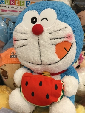 Doraemon Holds Water Melon Furry Medium Plush (In-stock) Museum Replica