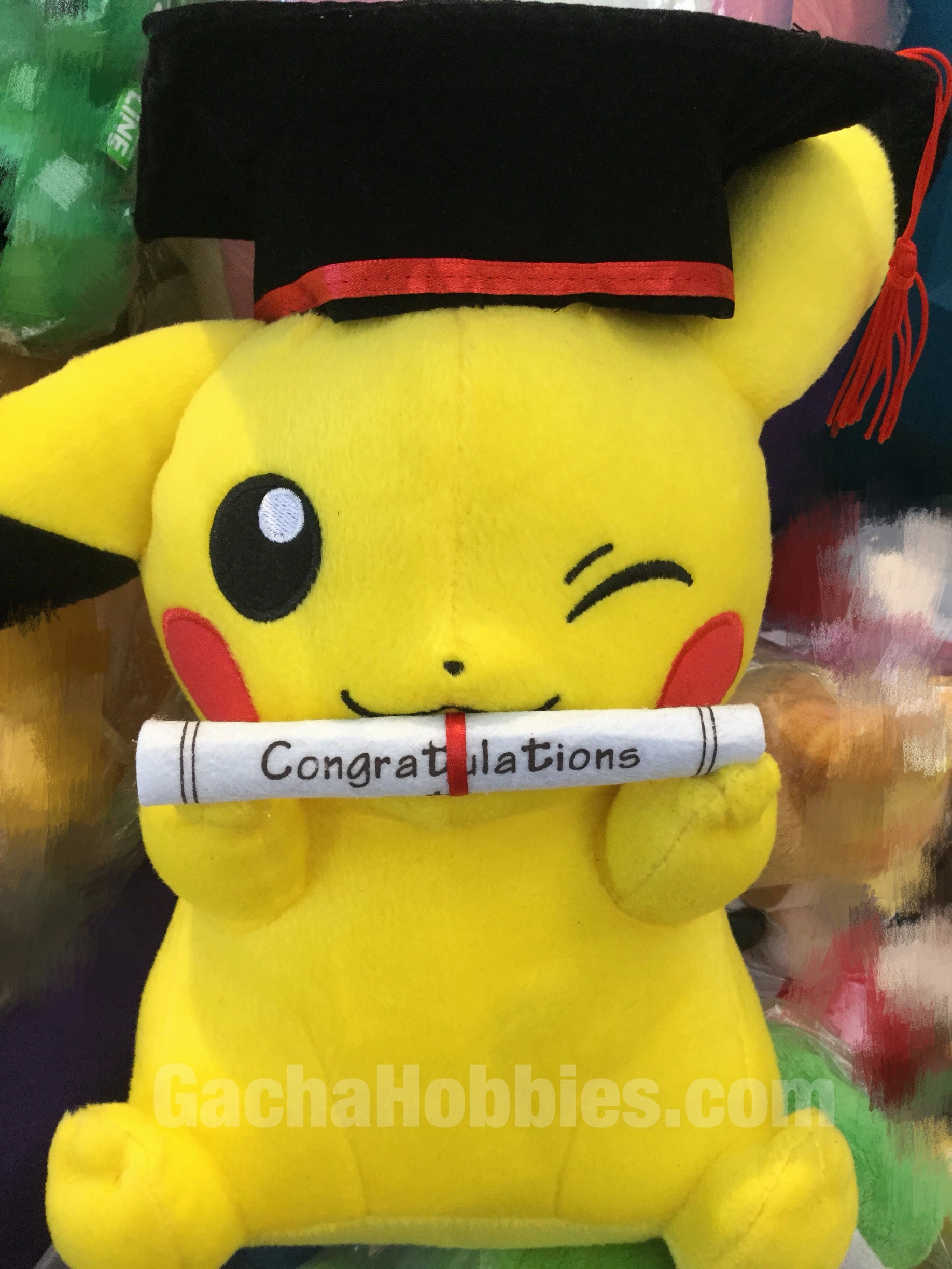 Museum Replica Graduation Pokemon Pikachu Swirl Eyes Plush