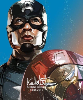 Pop Art Wall Decoration Drawing (Captain America - Ironman Refelected On Shield ) Special Gift