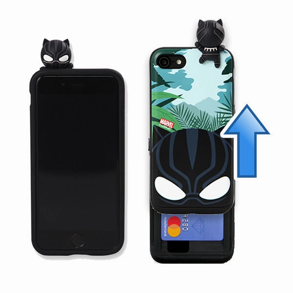 Marvel Black Panther Figure Card Slot Slide Cover Wallet iPhone Case Hand Painted