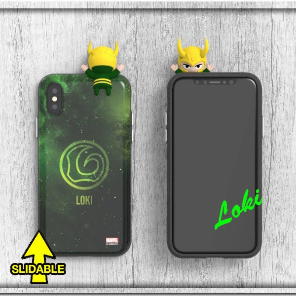 Designer Unit Hobbyist Collection Marvel Loki Mini Figure Slide Cover Bumper Card Slot S2 iPhone Case