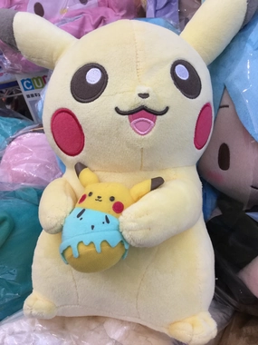 Pokemon Tea Party Pikachu with small Pikachu Medium Plush (In-stock) Action Model Miniature Goods
