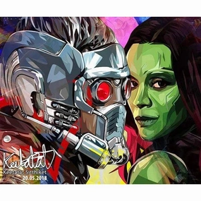 Star Lord & Gamora Marvel Pop Art Poster Wall Decoration Drawing Marvel Chibi Collectible Designer Display