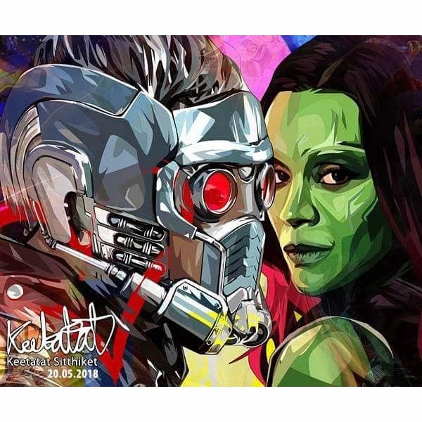 Star Lord & Gamora Marvel Pop Art Poster Wall Decoration Drawing Marvel Chibi Collectible Designer Display